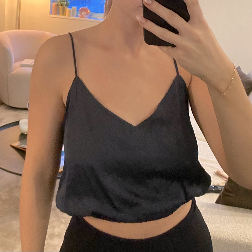 Navy blue satin crop top
